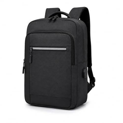Modern Business Laptop Backpack with USB Charging Port, Black Water-Resistant Material, Front Zip Pocket, Minimalist Design
