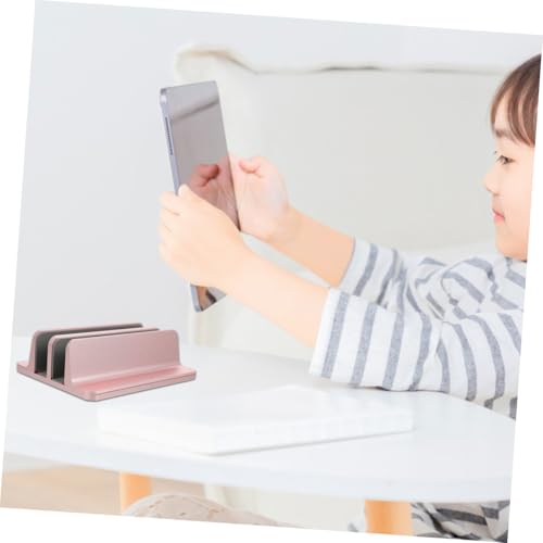 HOMSFOU Vertical Laptop Stand Dual Slots Aluminum Desktop Holder for Tablet and Notebook Optimizes Desk Space and Stability for Use