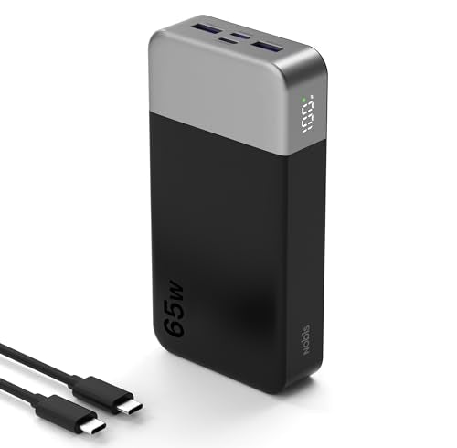 NOBIS Portable Charger, 65W 20000mAh Power Bank Fast Charging PD QC, 2 USB-C(in/Out) & 2 USB-A Battery Pack with Digital Display for Laptop Phone 17 Tablet Earbuds - color: Black