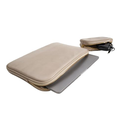 PU Leather Padded Laptop Sleeve Bag 14Inch Compatible with New MacBook Pro 14，Surface Laptop 13.5, Surface Pro 9 with Charger Pouch Color Sand - color: Sand, size: MacBook Pro 14"
