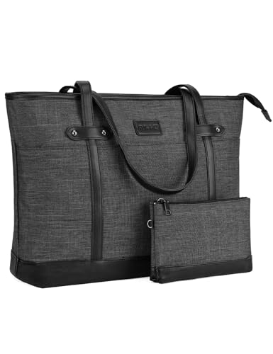 RAVUO Laptop Tote Bag for Women, Water Resistant 15.6 Inch Computer Handbag Purse Teacher Bag With Portable Small Pouch - color: Dark Grey