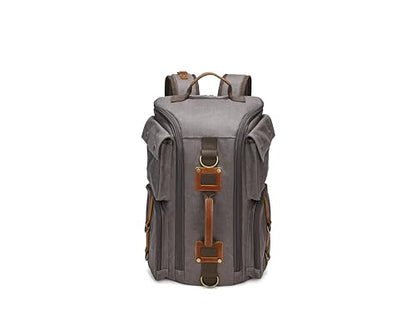 Heavy-Duty Waxed Canvas Backpack for Men, 17 Inch Laptop Rucksack with Genuine Leather, Multi-Pocket Travel Bag for Work, Hiking, and Camping - color: Grey