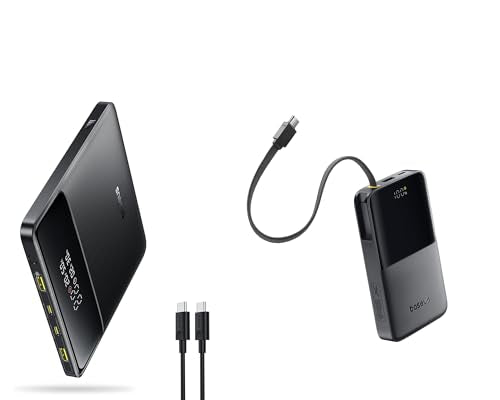 Baseus Laptop Portable Charger 100W 20000mAh 22.5W PD Fast Charging 10000mAh Power Bank Built-in Braided USB C Cable