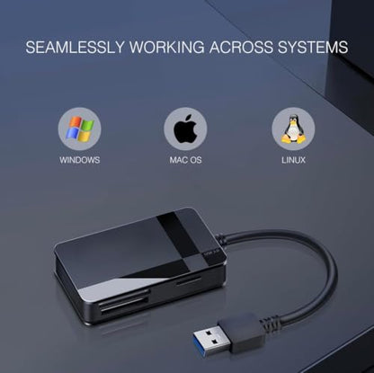 4-in-1 USB 3.0 SD Card Reader - Plug & Play, Compatible with Apple & Windows, Supports SD, Micro SD, MS, CF Cards - USB A Port