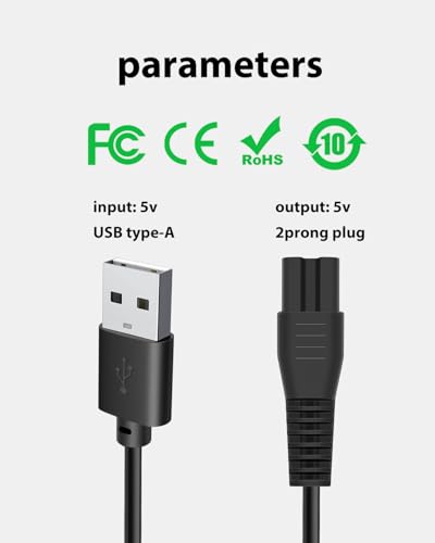 5V USB Charger Cable for Freebird Head Shaver Kit, wotdmu Charger Cable Compatible with FlexSeries Electric Head Hair Shaver for Freedom Grooming Charging, with 1 Cleaning Brush, 3.3ft Power Cord