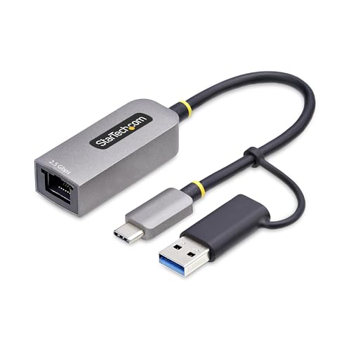 StarTech 2.5GbE USB-C to Ethernet Adapter, USB-A Converter, NBASE-T NIC | USB 3.0 Type-C, 2.5/1G Multi-Speed Network, Thunderbolt Compatible, Windows & Mac, MacBook - color: Space Gray, size: 2.5Gbps, style: USB-C & USB-A