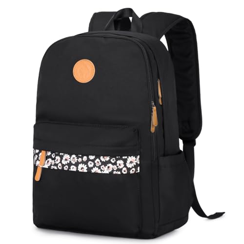 mygreen Waterproof School Backpack for Teen Girls & Boys, Lightweight 15.6 Inch Laptop Bag, Trendy 2024 Ergonomic Bookbag for High School, College, and Travel Black - color: Black, Flower, 15.6 Inch Laptop