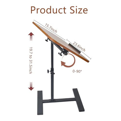 Adjustable Overbed Table, Overbed Bedside Table with Hidden Casters, 360° Swivel C Shaped Side Table, Mobile Laptop Computer Standing Desk for Home and Hospital Use (Walnut) - color: Walnut