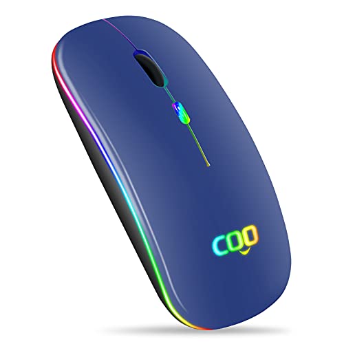COO Wireless Mouse, LED Slim Dual Mode (Bluetooth 5.1 and 2.4G Wireless) Rechargeable Led Mouse with 3 Adjustable DPI for iPad, MacBook, Laptop, Mac OS - color: Bluetooth+2.4G Wireless( Dark Blue)
