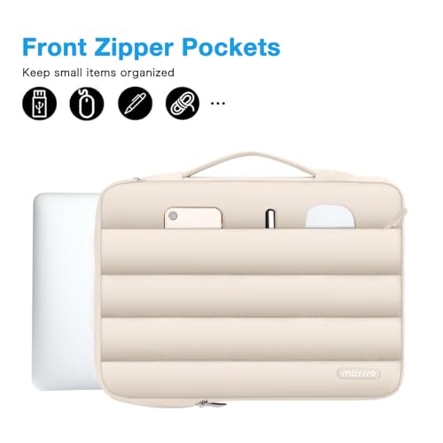 MOSISO 360 Protective 13-14 inch Laptop Case, 13.3 inch Puffy Laptop Sleeve | Compatible with MacBook Neo/Air 13.6/Pro 13/Pro 14, HP Dell ASUS Lenovo, Polyester Horizontal Side Open Bag, Sand - color: Sand, size: 13.3 inch