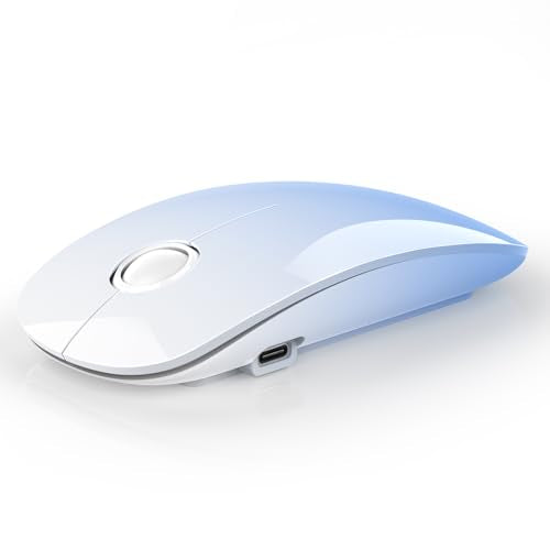 RAPIQUE Bluetooth Mouse for MacBook Pro/Air/Neo, Type C Rechargeable Dual-Mode Wireless Mouse for 3 Devices (BT5.1 + 2.4G), Silent Click, Sleek Slim, Portable for Laptop/Surface – Sky Blue - color: Sky Blue