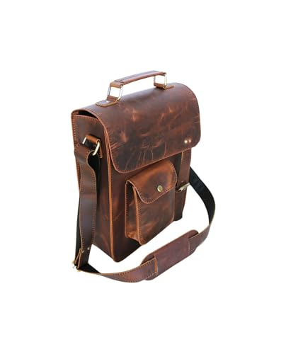 leather messenger bag laptop case office briefcase gift for men computer distressed shoulder bag - style: 13 Inches Dark