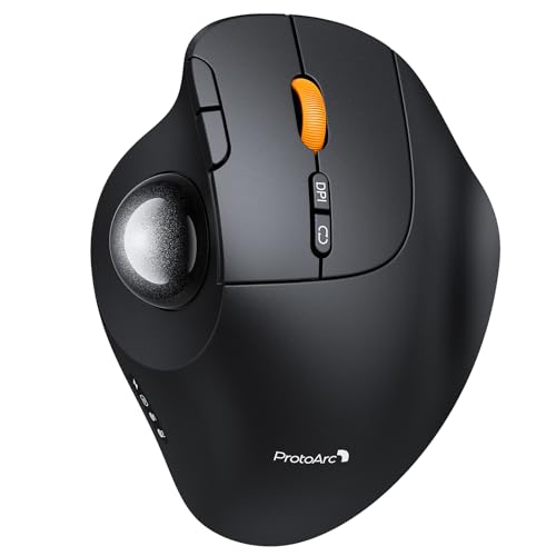 ProtoArc EM02 Wireless Trackball Mouse, Ergonomic Thumb Ball Control, Gray | 0/15° Adjustable Angle for Different Wrist Positions, Connect 3 Devices Via Bluetooth/2.4G USB-A, Rechargeable Battery - color: Gray