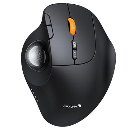 ProtoArc EM02 Wireless Trackball Mouse, Ergonomic Thumb Ball Control, Gray | 0/15° Adjustable Angle for Different Wrist Positions, Connect 3 Devices Via Bluetooth/2.4G USB-A, Rechargeable Battery - color: Gray