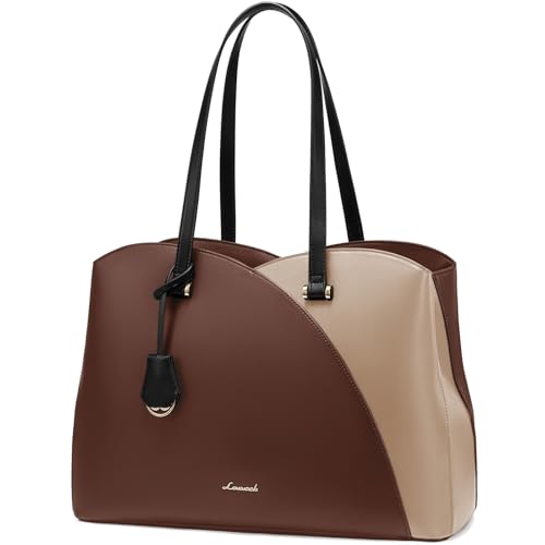 LOVEVOOK 17 Inch Laptop Tote Bag for Women, Work Bags Laptop Bag Teacher Tote Bag, Leather Computer Bag Large Purses Handbag Professional Briefcase, Coffee-Light Brown-Black - color: Coffee-light Brown-black, size: 17.3 Inch