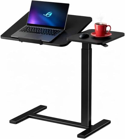 WSA Adjustable Standing Desk with Wheels Pneumatic Height Adjustable Rolling Laptop Desk Tiltable Mobile Computer Workstation Overbed Bedside Table for Home Office Sofa Couch & Hospital Bed (Black) - color: Black