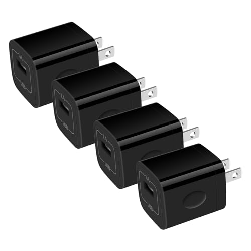 Single Port Charging Block, 1A/5V Black Wall Charger Box USB Charging Plug | 4Pack Cube Brick for iPhone 17 16 Pro 15 14 Pro Max 13 12 Plus,Samsung Galaxy S26 S25 S24 A15 A14,Moto,Android Phone Chargers - color: all-black