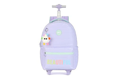 Large Rolling laptop Backpack Set with Lunch Bag, Kids Backpack for school girls kids with Wheels (BEAUTIFUL PURPLE) - color: Beautiful Purple
