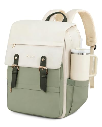 LOVEVOOK Laptop Backpack for Women, 15.6 Inch Vintage Travel Backpack Purse – Airline Approved Large Computer Bag, Lightweight for Nurse Teacher - color: Celadon & Beige, size: 15.6 Inch