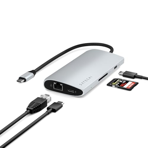 Satechi 8-in-1 USB-C Hub V3, 8K HDMI, 100W Charging, Ethernet, Silver | USB hub, 100W Charging, 4 USB Data Ports, Ethernet, SD Card Reader, for Mac and Windows, MacBook Air/Pro/Neo, iPad Air/Pro - color: Silver, size: V3