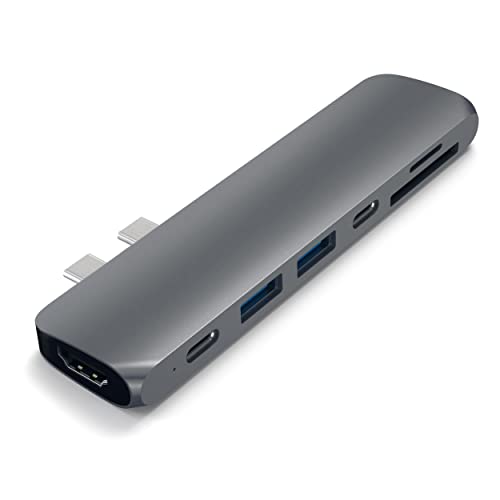 Satechi USB C Hub Adapter, USBC Dongle 7 in 1, USB-C with 4K HDMI, 87W PD Charging, USBC Data, 2 USB-A Data, Micro/SD Card Readers, for MacBook Air/Pro/Neo - Space Gray - color: Space Gray