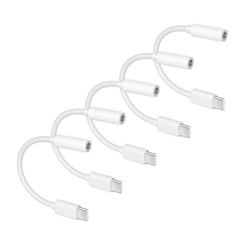 5 Pack USB C to 3.5mm Headphone Jack Adapter Type C Audio Aux Cable Dongle Compatible with iPhone 16/15/15 Plus/15 Pro/15 Pro Max/iPad/Pixel, Samsung Galaxy S23 S22 S21 S20 Ultra Z Flip/Note(White) - color: White