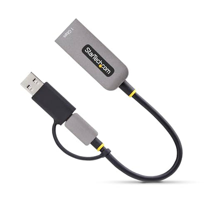 StarTech USB-C to GbE Ethernet Adapter, 10/100/1000Mbps, USB-A Dongle | USB GbE Adapter, 6in/15cm Attached Cable, Status LEDs, C21GA-USB-ETHERNET - color: Space Gray, size: 1Gbps, style: USB-C & USB-A