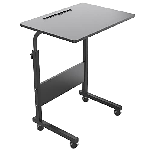 DlandHome 23.6 Inches Rolling Desk with Wheels Adjustable Height, Black | Mobile Standing Desk Small Side Table Portable Laptop Cart with Tablet Slot, C-Shaped Bed Couch End Tables for Bed Sofa - color: Black#2, size: 23.6 Inch