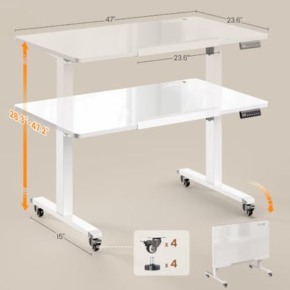 SEDETA 47x24'' Foldable Electric Standing Dry Erase Board Desk with Wheels | 180° Tiltable Mobile Rising Computer Desk Height Adjustable for Drawing/Writing/Gaming/Study/Home Office/Small Space - color: Dry Erase Board, size: 47 x 24 Inches