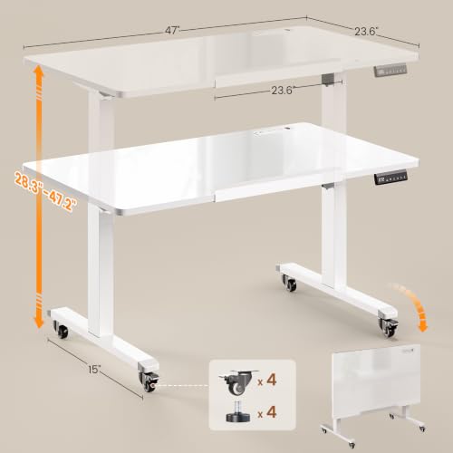 SEDETA 47x24'' Foldable Electric Standing Dry Erase Board Desk with Wheels | 180° Tiltable Mobile Rising Computer Desk Height Adjustable for Drawing/Writing/Gaming/Study/Home Office/Small Space - color: Dry Erase Board, size: 47 x 24 Inches