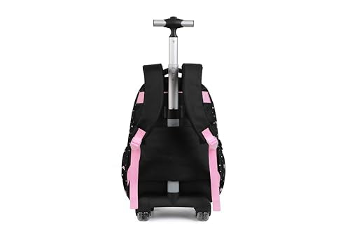 Women Large Rolling travel Backpack for kids, Wheeled Backpack with Adjustable Shoulder Straps, Nylon Book Bag 3pc Set (BOWKNOT BLACK) - color: Bowknot Black