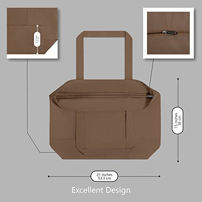 TOPDesign 1-Pack Canvas Tote Bag with an External Pocket, Reusable Grocery Shopping Bag, Top Zipper Closure, Daily Essentials (Brown) - color: Brown