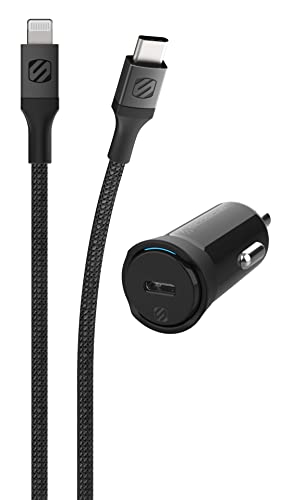 Scosche CPD20Ci4B4 Powervolt 20W USB Type-C PD 3.0 Black Fast Car Charger with MFi Certified USB-C to Lightning Charge & Sync Braided Space Gray 4-ft. Cable - style: 20W + Lightning Cable