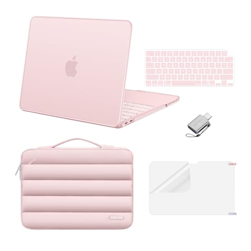 MOSISO Compatible with MacBook Neo Case 13 inch 2026 Release Model A3404 with A18 Pro Chip, Scratch-Resistant Protective Hard Shell&Puffy Sleeve Bag&Keyboard Skin&Screen Film&Type C, Blush - color: Blush