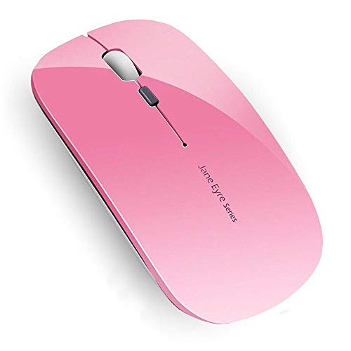 Uciefy Q5 Slim Rechargeable Wireless Mouse, Silent Computer Mouse - Pink | 2.4GHz Optical, USB C Charging, Battery Indicator, Ultra Thin, Portable, 1600 DPI, Ambidextrous, USB Receiver, Type C Adapter - color: Pink