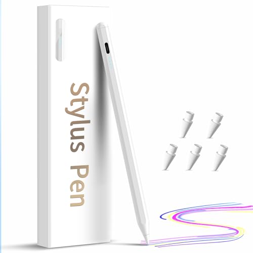 Stylus Pen for iPad,(2018-2026) Fast Charge with Tilt Sensitivity & Palm Rejection Compatible with iPad Pro 11"/12.9", iPad mini 5/6, iPad Air 3/4/5, iPad 6/7/8/9/10 (White) - color: White