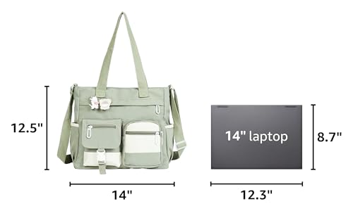 Phaoullzon Cute Messenger Bag Kawaii Crossbody Purse for Teen Shoulder Tote | Gifts for Girls/ Women, Nylon Japanese College Satchel Travel Work Gym Handbag - color: Green, style: Large(could Fit 14" Laptop)