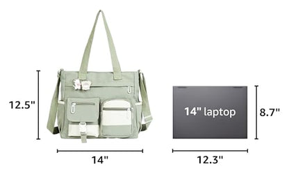 Phaoullzon Cute Messenger Bag Kawaii Crossbody Purse for Teen Shoulder Tote | Gifts for Girls/ Women, Nylon Japanese College Satchel Travel Work Gym Handbag - color: Green, style: Large(could Fit 14" Laptop)