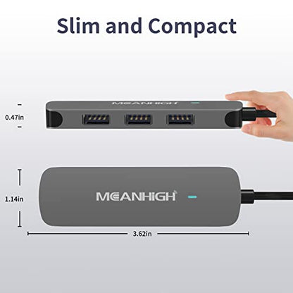 USB Hub 4 Ports, MEANHIGH Multiple USB A 3.0, 2.0 Splitter Portable Adapter for Laptop, Plug and Play Mini USB Extender for PC, Flash Drive, Mobile HDD - size: USB-A-Grey