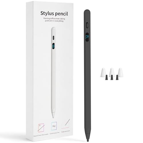 LED Battery Display Stylus Pen, Dual Modes Fast Charge Universal Active Digital Pencil for iPad iPhone Samsung Android, <2ms Low Latency, Tilt Sensitivity for Drawing Note Taking, No Bluetooth Stylus - color: Black