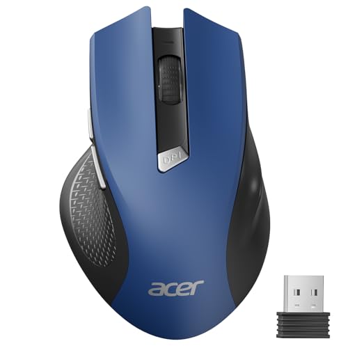 Acer Wireless Mouse for Laptop, 2.4GHz Computer Mouse 3 Adjustable 1600 DPI | Office Cordless USB Mice with USBA Receiver, 6 Buttons, Medium to Large Sized Hands Compatible with PC, Laptop, Desktop, Blue - color: Blue