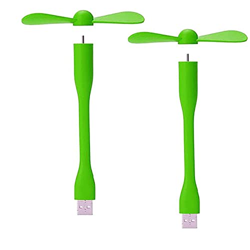 Sokelinn-six USB Flexible Fan, Mini Portable Cooling Fans USB Powered for Power Bank Laptop PC AC Charger - 2 Pack (Green) - color: Green