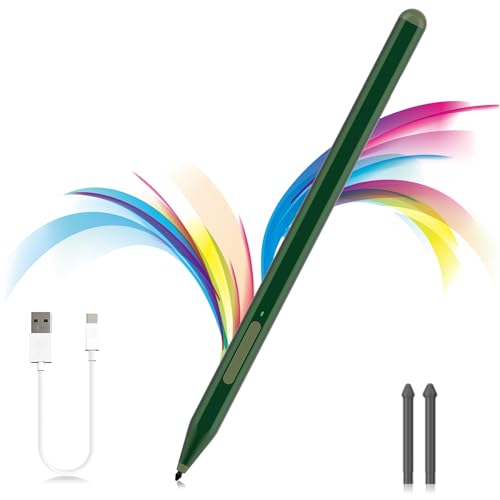 Stylus Pen for Microsoft Surface Pro12/11/10/9/8/X/7+/6/5/4/3, Surface Go 4/3/2/1, Surface Laptop1-5/Studio/Book 3/2/1 with Eraser Side Button,Palm Rejection,Tilt Function,1024 Pressure - color: Green