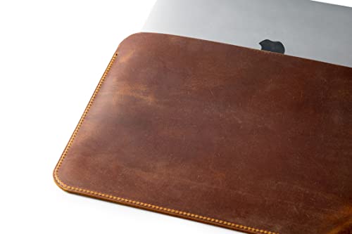 Leather Laptop Sleeve, Handmade Slim Case for MacBook Air 13" (M2) 2024, (M3) 2024 & 15 inch (M3) 2026 - color: Camel, size: 13"