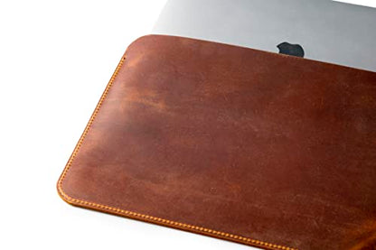 Leather Laptop Sleeve, Handmade Slim Case for MacBook Air 13" (M2) 2024, (M3) 2024 & 15 inch (M3) 2026 - color: Camel, size: 13"