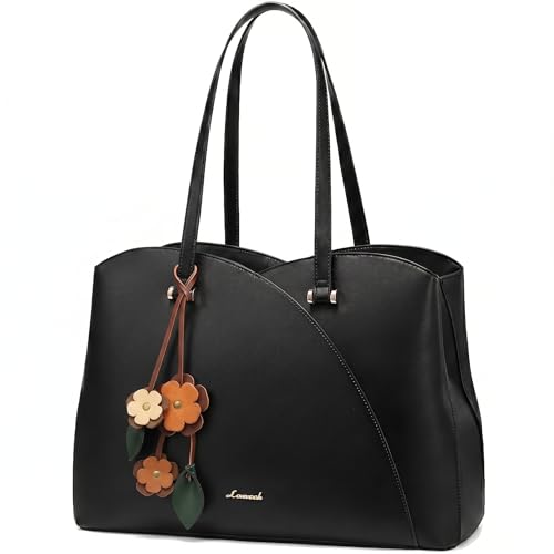 LOVEVOOK Work Laptop Tote Bag for Women, Leather Laptop Bag Teacher Tote Bag, Professional Computer Bag Large Purses Handbag, Fits 15.6 Inch Laptop - color: Black-floral Pop, size: 15.6 Inch