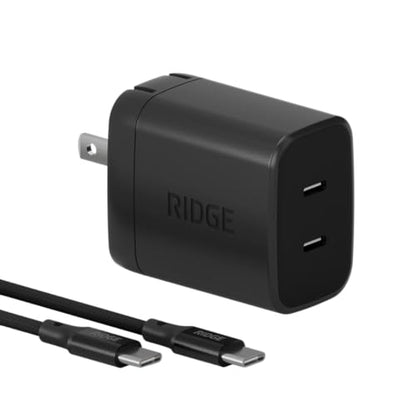 Ridge 45W Wall Charger Set, Dual USB-C Ports, Laptop-Grade Power with Complete Cable Kit Included - Matte Black - color: Matte Black