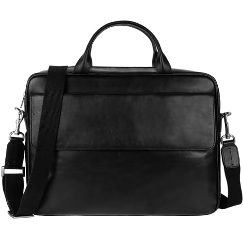 Time Resistance Leather Briefcase - Italian Handmade Leather Laptop Bag - Handbag for Men - Professional Computer Case - color: Black