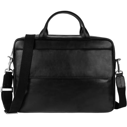 Time Resistance Leather Briefcase - Italian Handmade Leather Laptop Bag - Handbag for Men - Professional Computer Case - color: Black