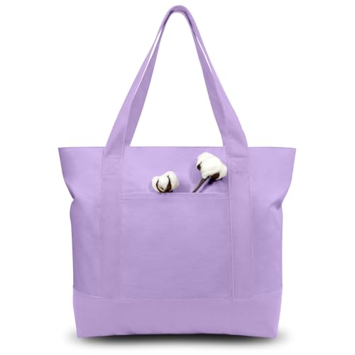 TOPDesign 1-Pack Canvas Tote Bag with an External Pocket, Reusable Grocery Shopping Bag, Top Zipper Closure, Daily Essentials (Lavender) - color: Lavender